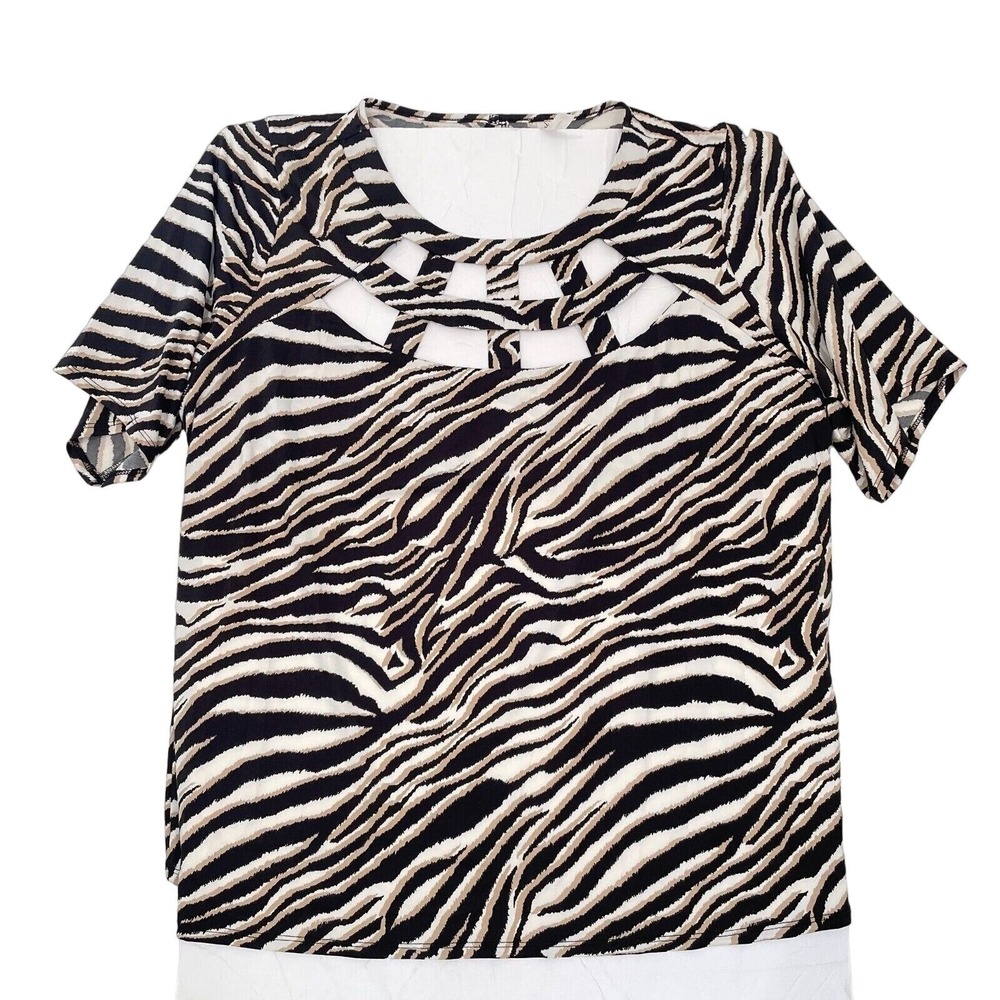 PerSception Women‎ Zebra Print Cutout Neck Short Sleeve Tunic Top Plus Size 3X